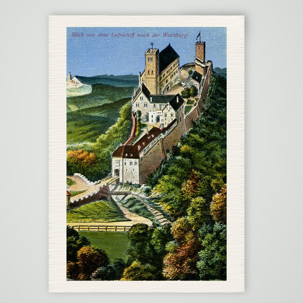 Blick aus dem Luftschiff nach der Wartburg – Ansichtskarte, Kunstdruck auf Leinenpapier