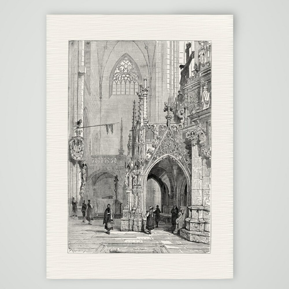 Halberstadt, Dom – Blick auf den Lettner – Holzstich, Kunstdruck auf Leinenpapier