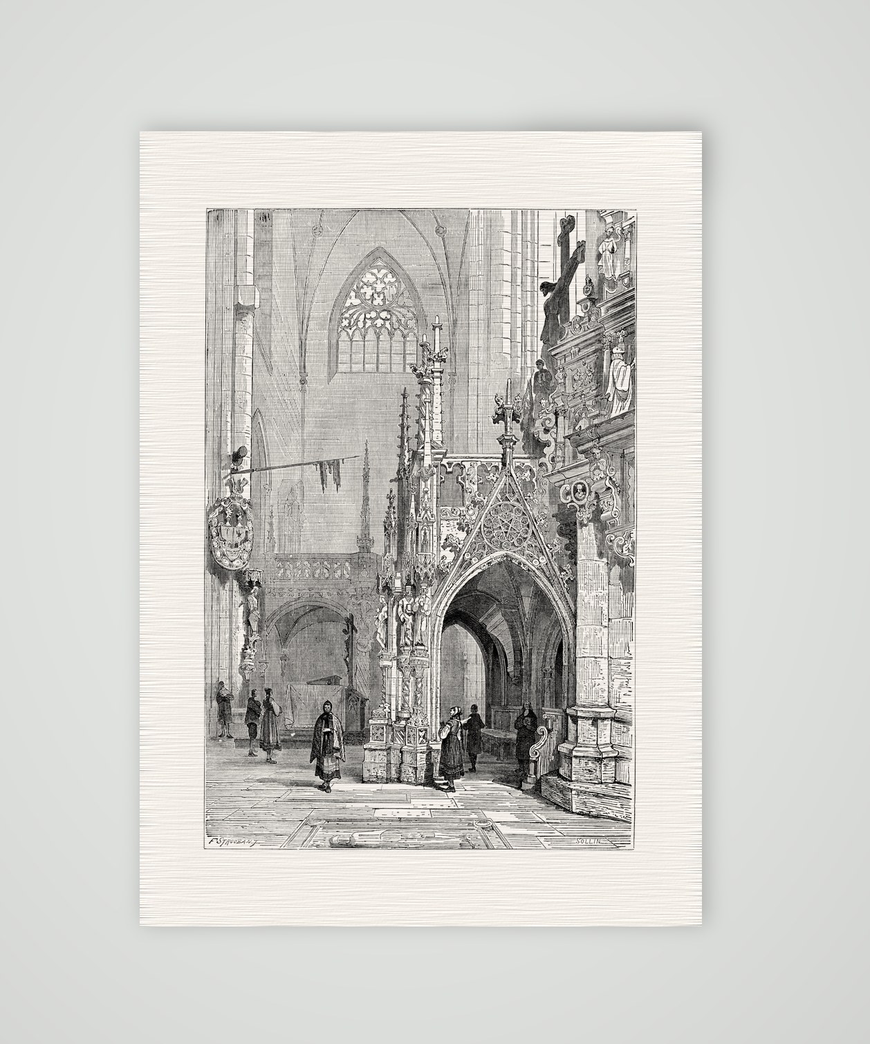 Halberstadt, Dom – Blick auf den Lettner – Holzstich, Kunstdruck auf Leinenpapier
