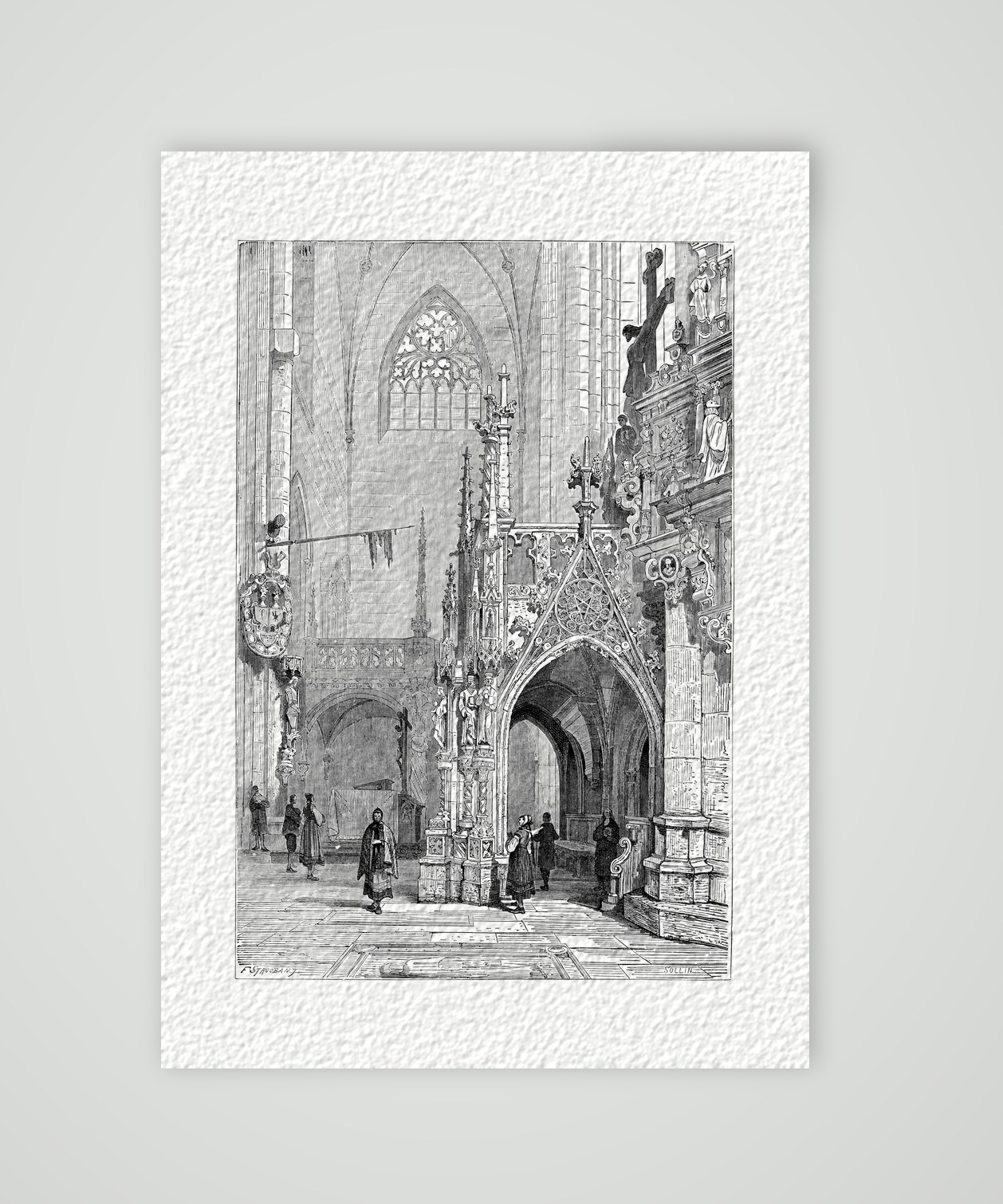 Halberstadt, Dom – Blick auf den Lettner – Holzstich, Kunstdruck auf Hahnemühle-Büttenpapier