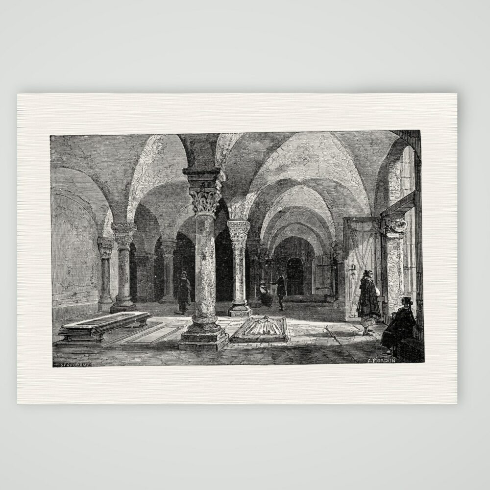 Quedlinburg, die Krypta der Stiftskirche – Holzstich, Kunstdruck auf Leinenpapier