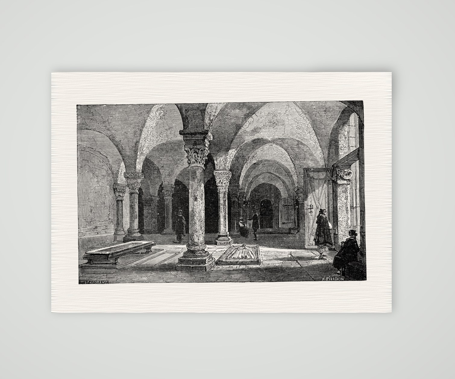 Quedlinburg, die Krypta der Stiftskirche – Holzstich, Kunstdruck auf Leinenpapier