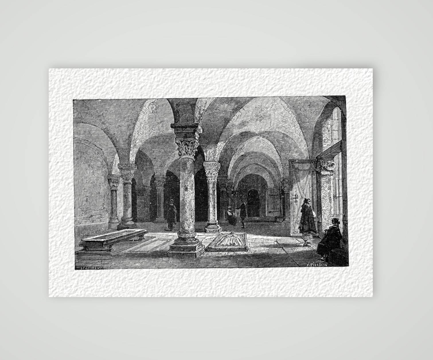 Quedlinburg, die Krypta der Stiftskirche – Holzstich, Kunstdruck auf Hahnemühle-Büttenpapier