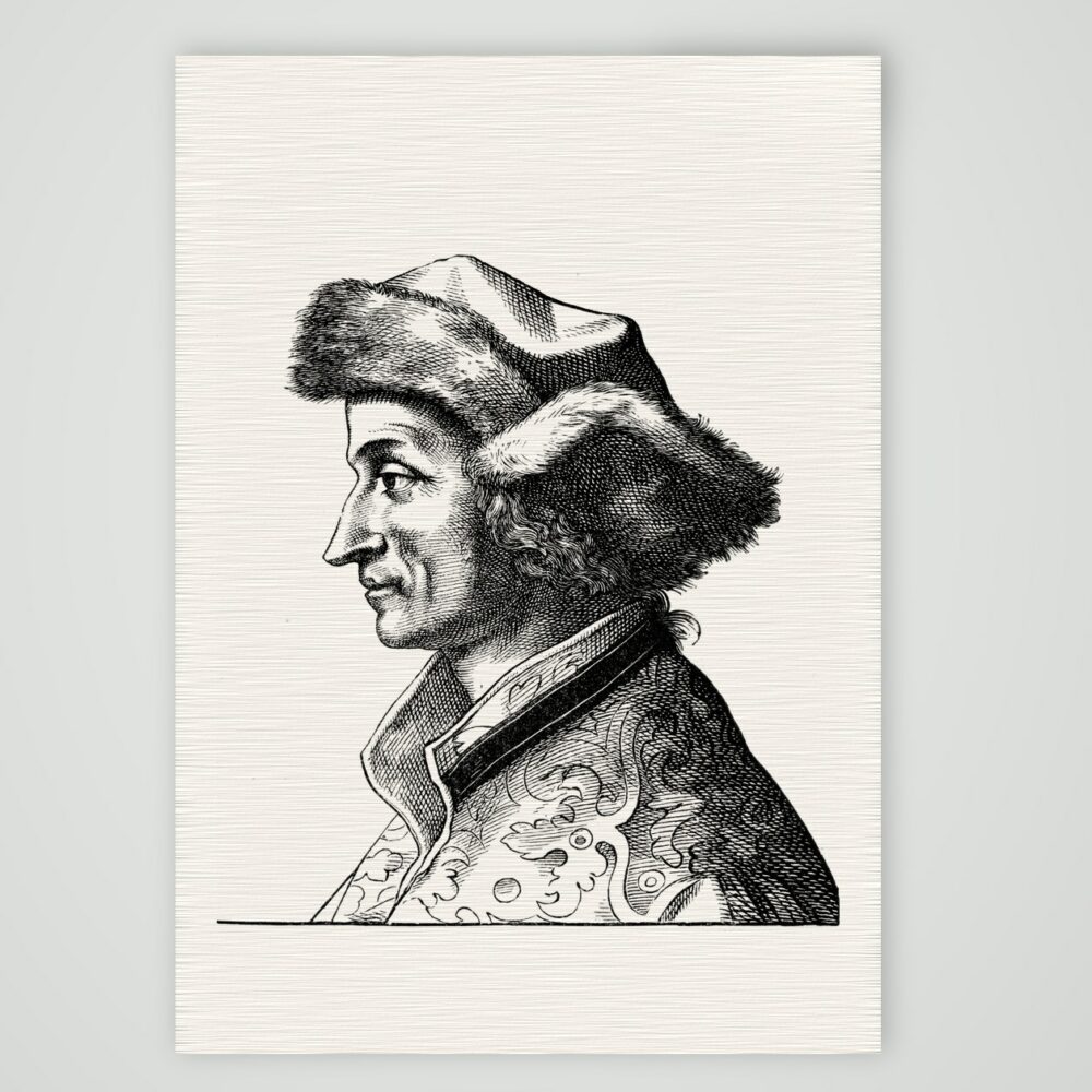 Sebastian Brant, Dichter des Narrenschiffs – Holzstich, Kunstdruck auf Leinenpapier