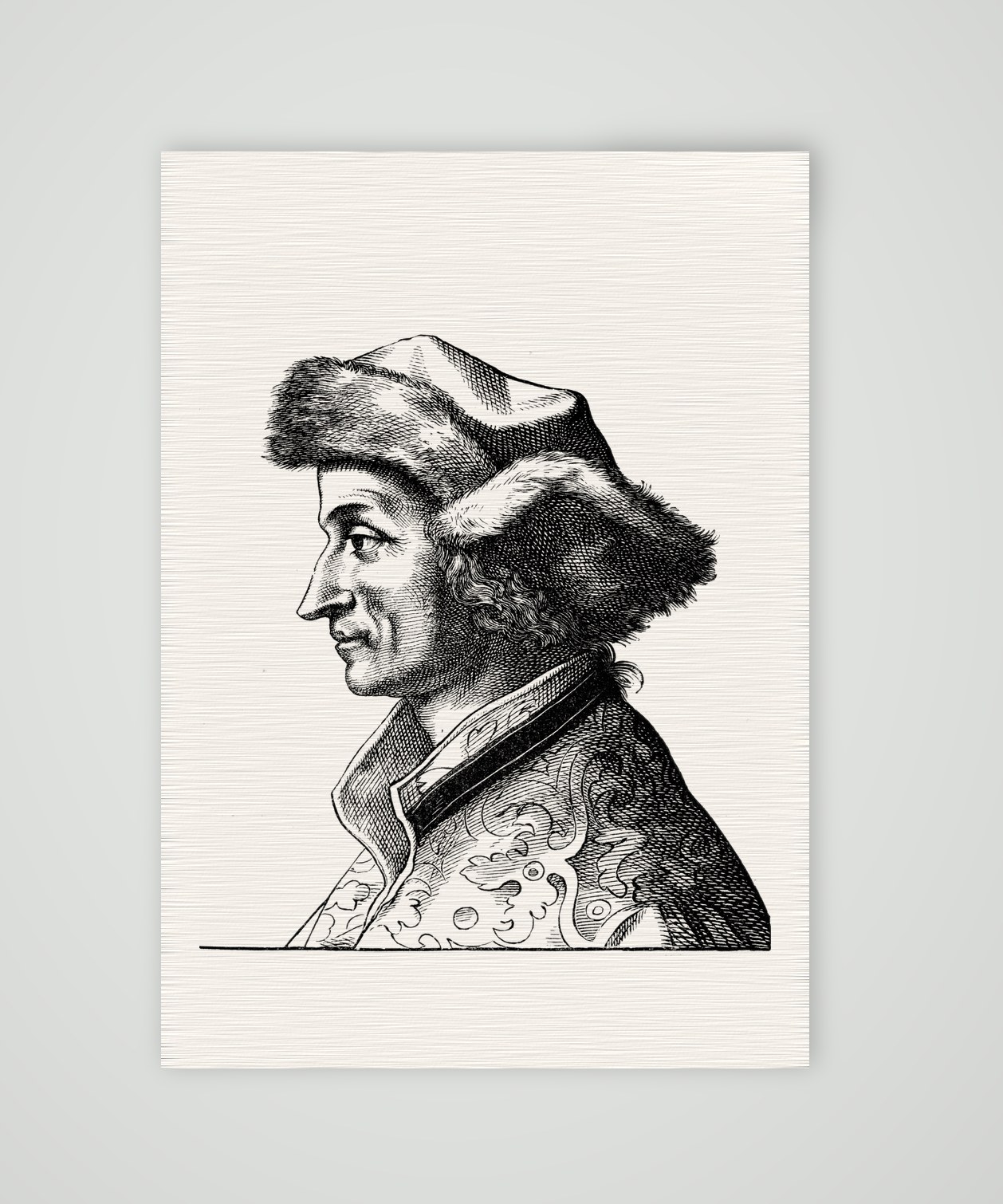Sebastian Brant, Dichter des Narrenschiffs – Holzstich, Kunstdruck auf Leinenpapier