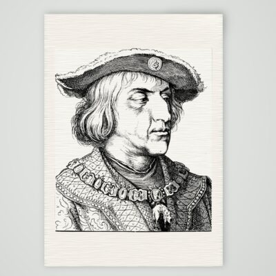 Kaiser Maximilian I. mit Hut und Kette des Goldenen Vlieses, historischer Holzstich, Kunstdruck auf Leinenpapier