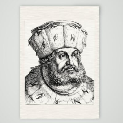 Kurfürst Friedrich der Weise von Sachsen mit Pelzmütze und Vollbart, historischer Holzstich, Kunstdruck auf Leinenpapier
