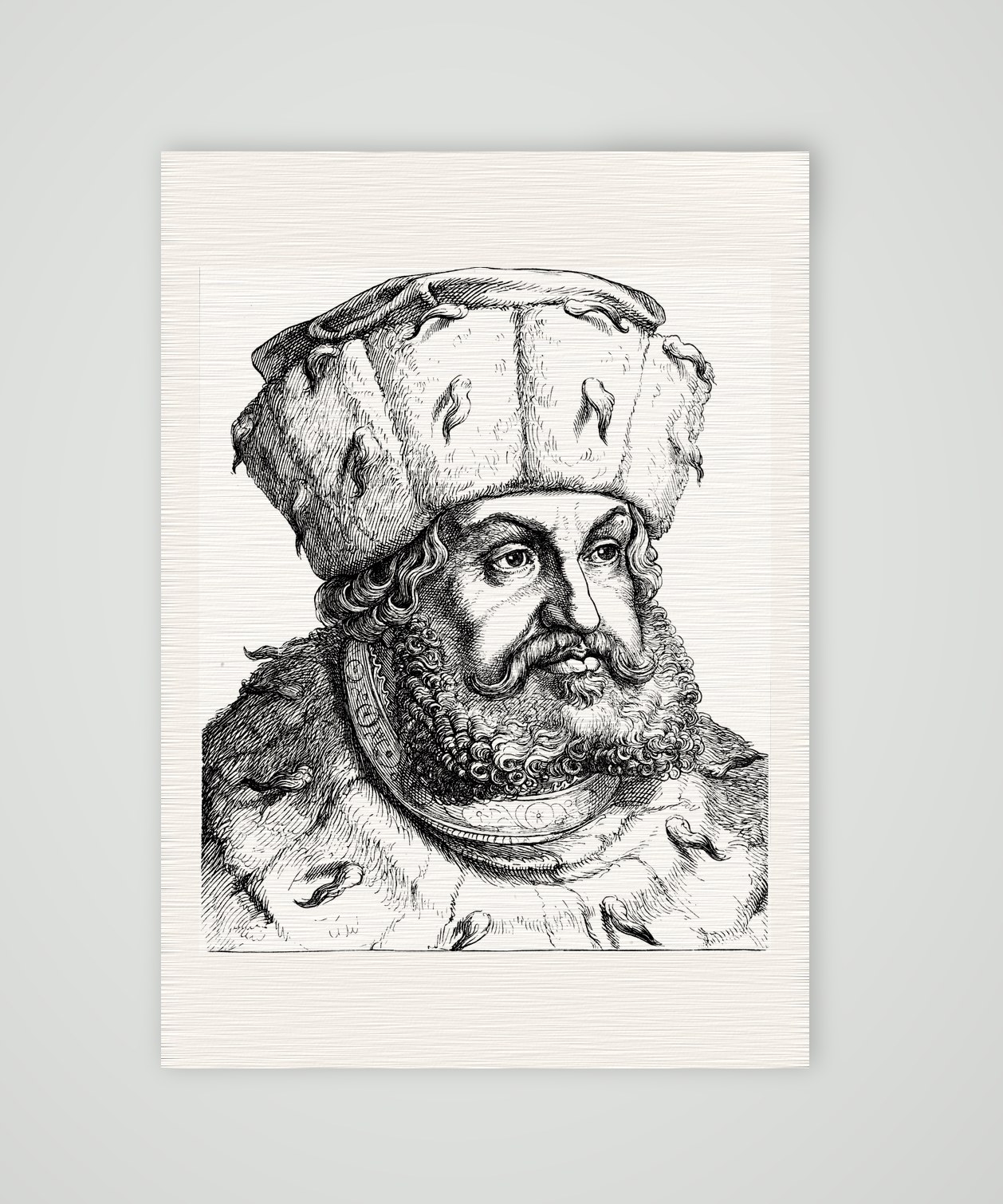 Kurfürst Friedrich der Weise von Sachsen mit Pelzmütze und Vollbart, historischer Holzstich, Kunstdruck auf Leinenpapier