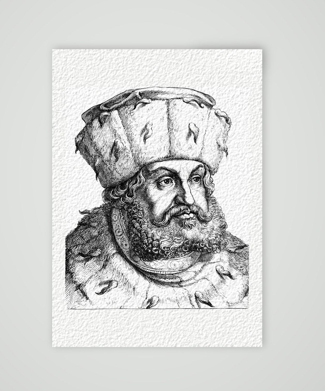 Kurfürst Friedrich der Weise von Sachsen mit Pelzmütze und Vollbart, historischer Holzstich, Kunstdruck auf Hahnemühle-Büttenpapier