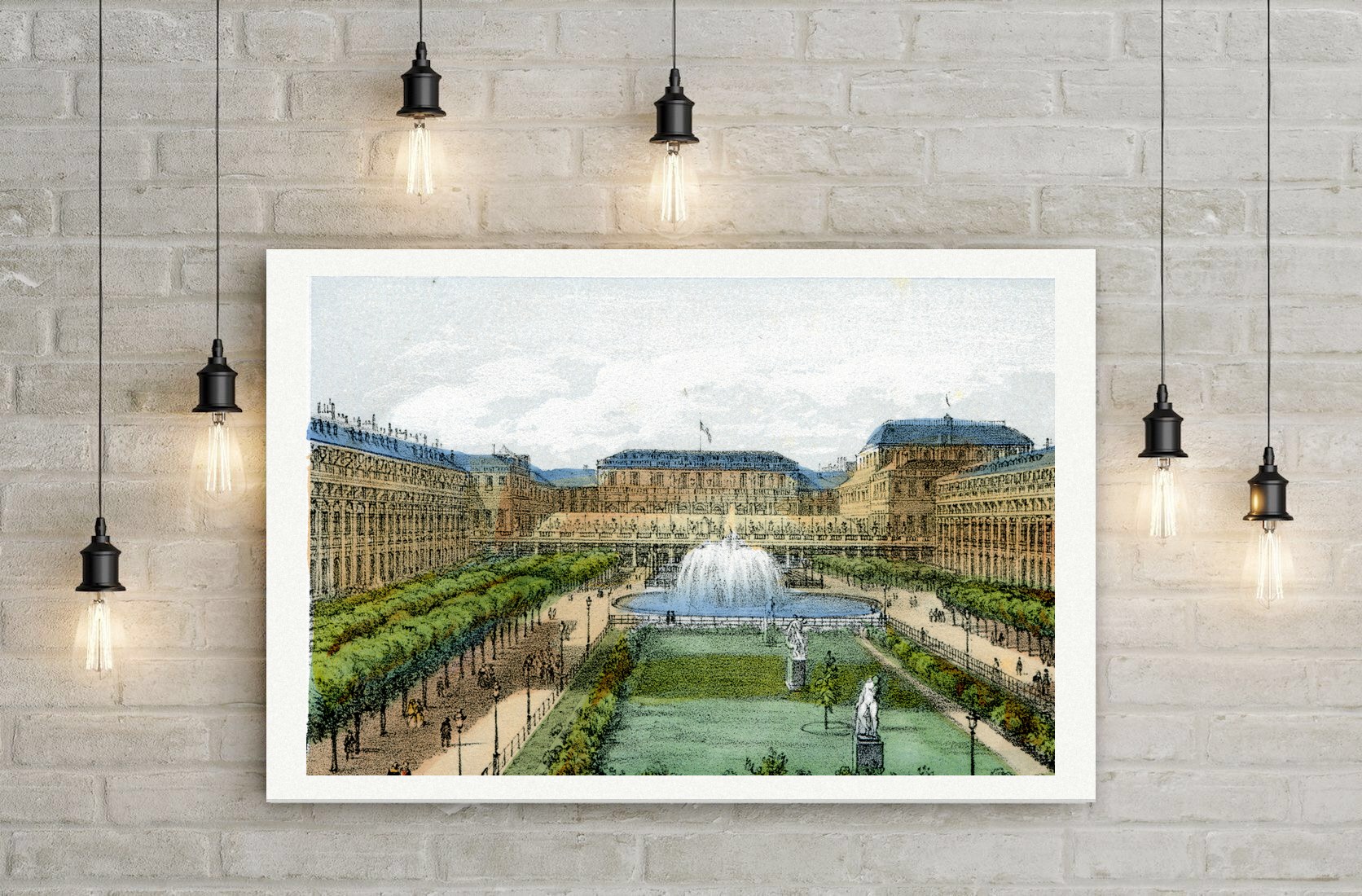 Paris, Jardin du Palais Royal – Lithografie, Leinwanddruck auf Holzkeilrahmen an der Wand