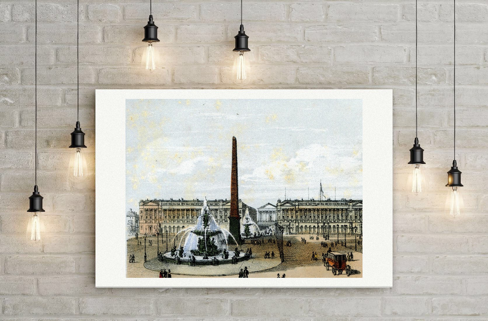Paris, Place de la Concorde mit dem Obelisken – Lithografie, Leinwanddruck auf Holzkeilrahmen an der Wand