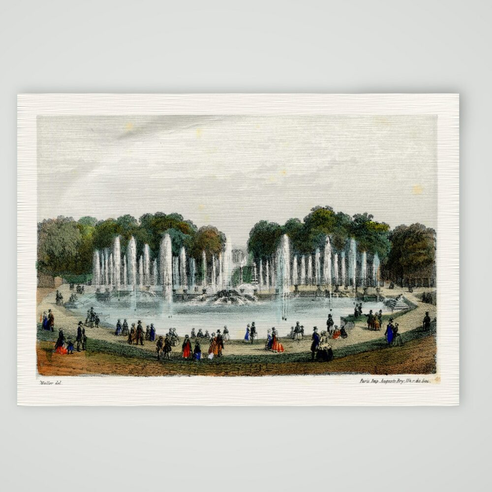 Versailles, das Drachenbassin im Schlosspark – Lithografie, Kunstdruck auf Leinenpapier