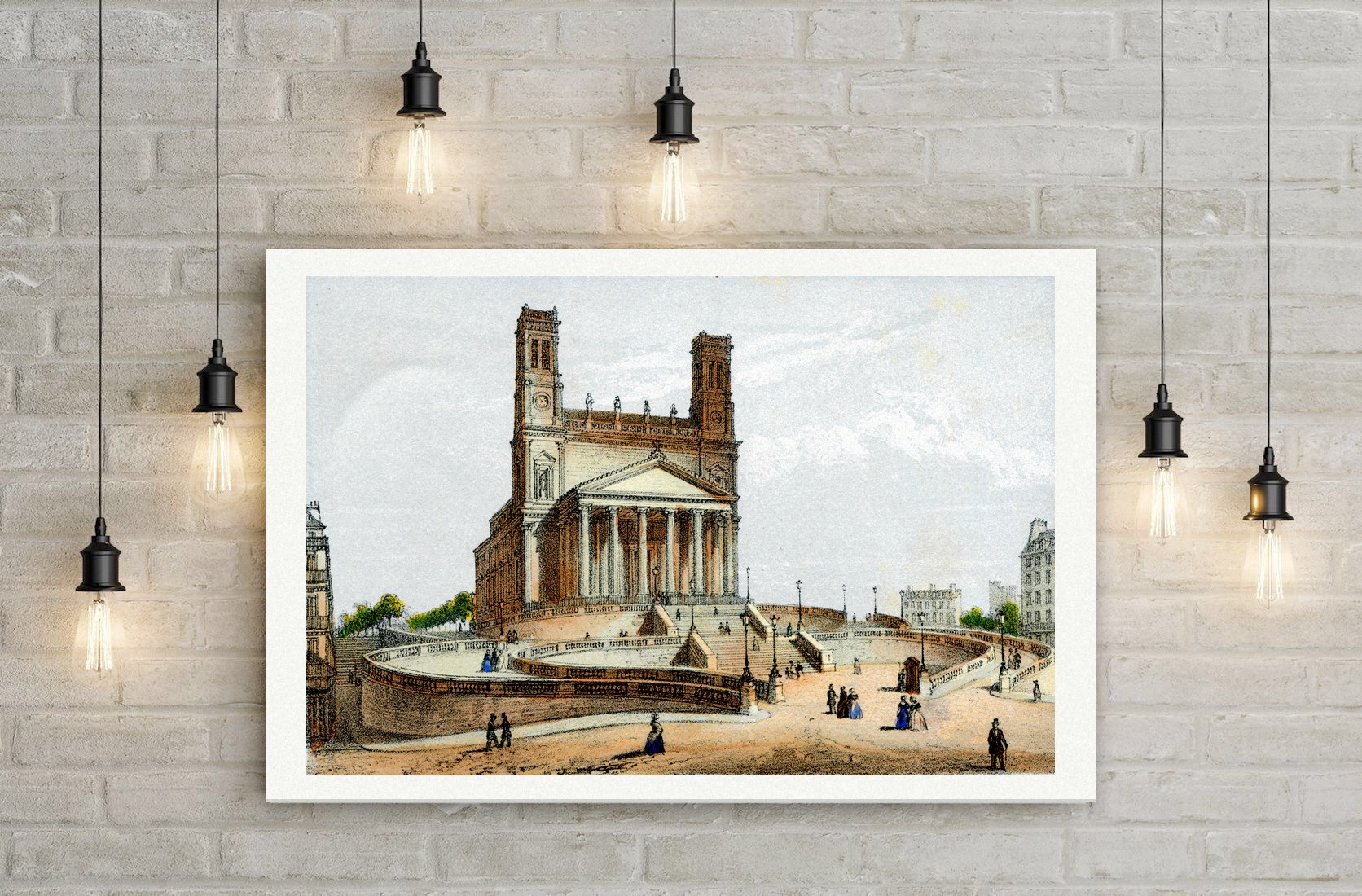 Paris, die Kirche Saint-Vincent-de-Paul – Lithografie, Leinwanddruck auf Holzkeilrahmen an der Wand