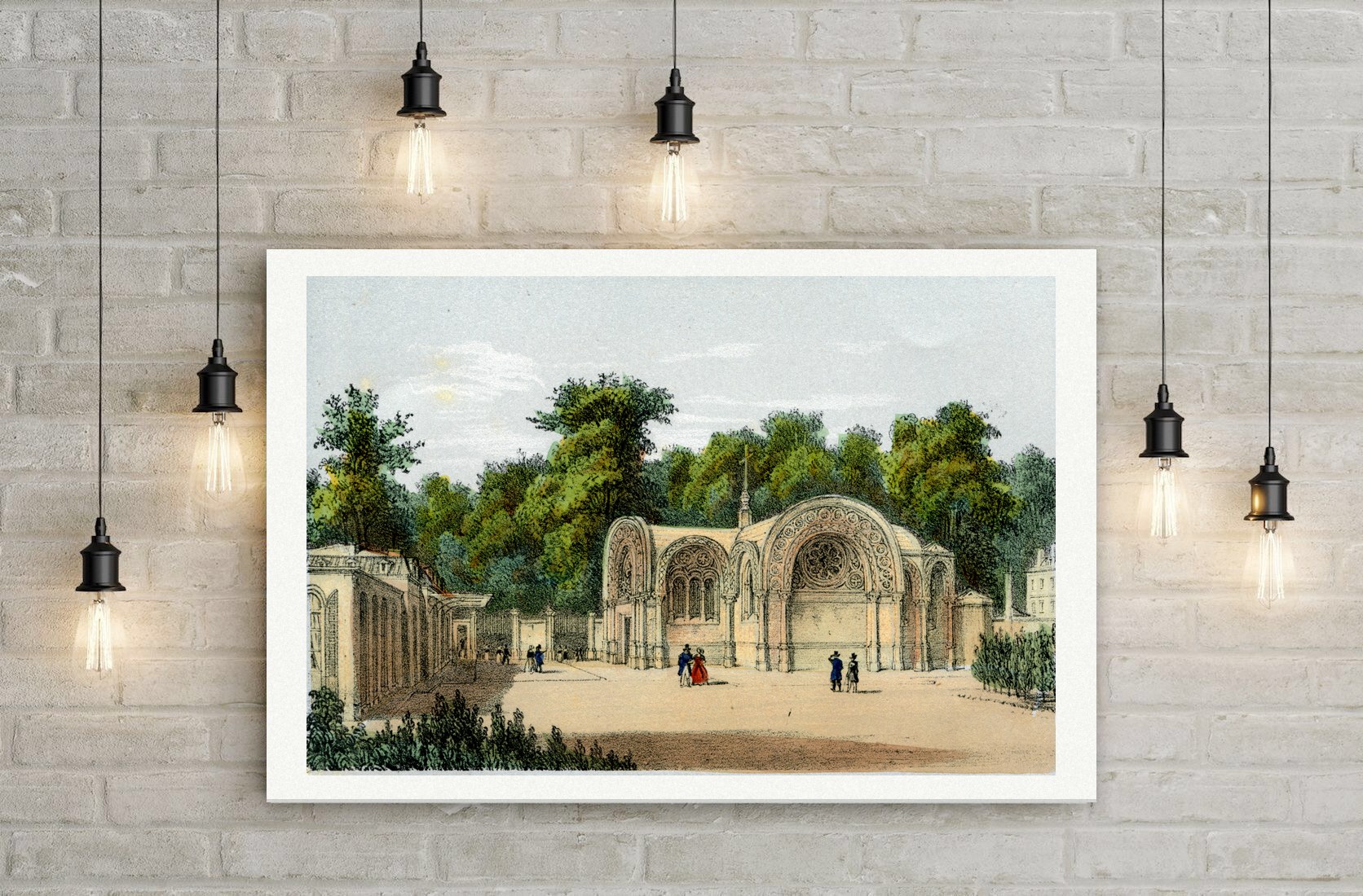 Neuilly, die Kapelle Saint-Ferdinand – Lithografie, Leinwanddruck auf Holzkeilrahmen an der Wand