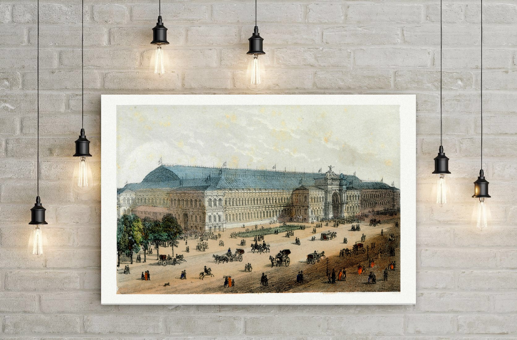 Paris, der Palais de l’Industrie – Lithografie, Leinwanddruck auf Holzkeilrahmen an der Wand