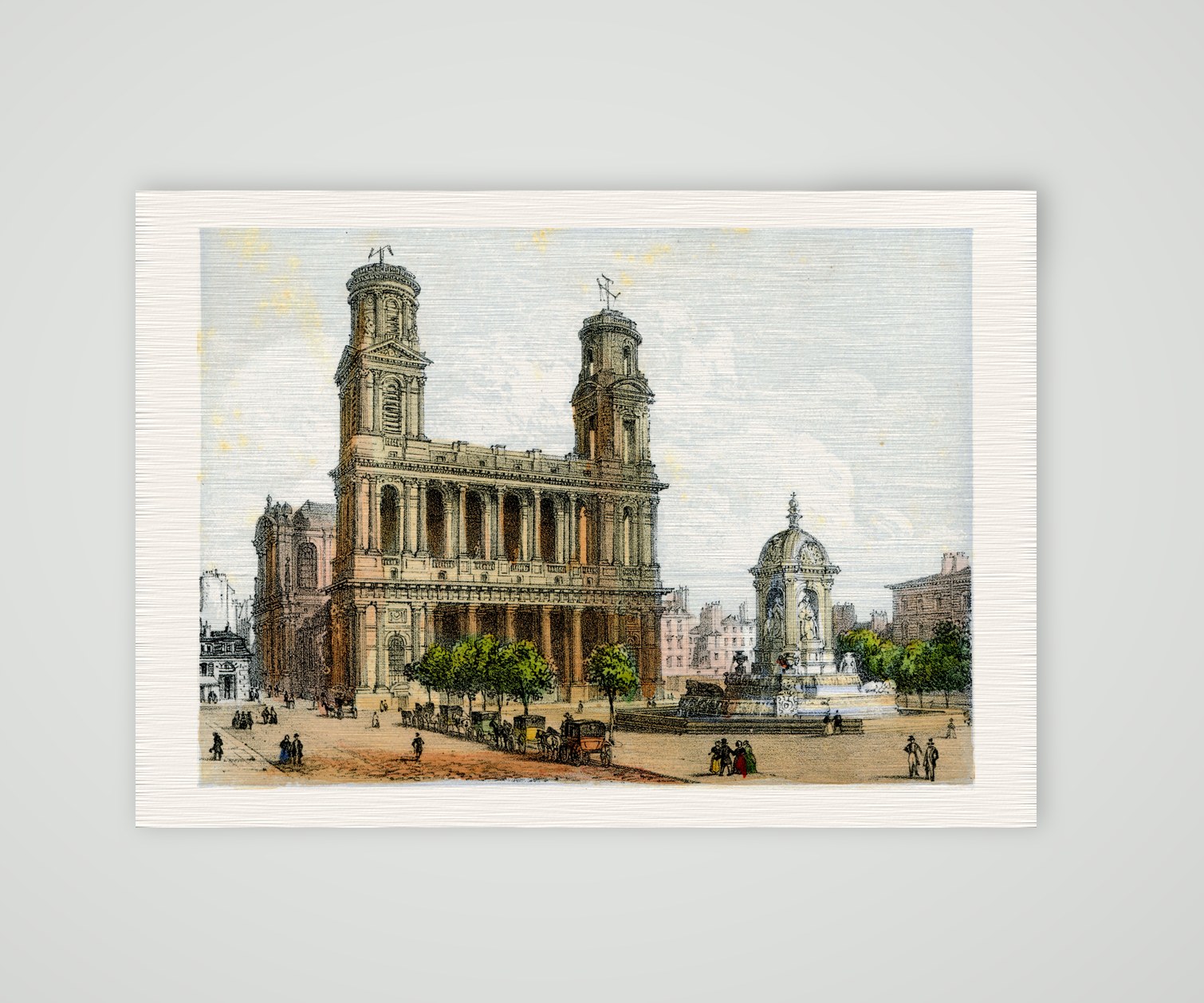 Paris, Église Saint-Sulpice – Lithografie, Kunstdruck auf Leinenpapier