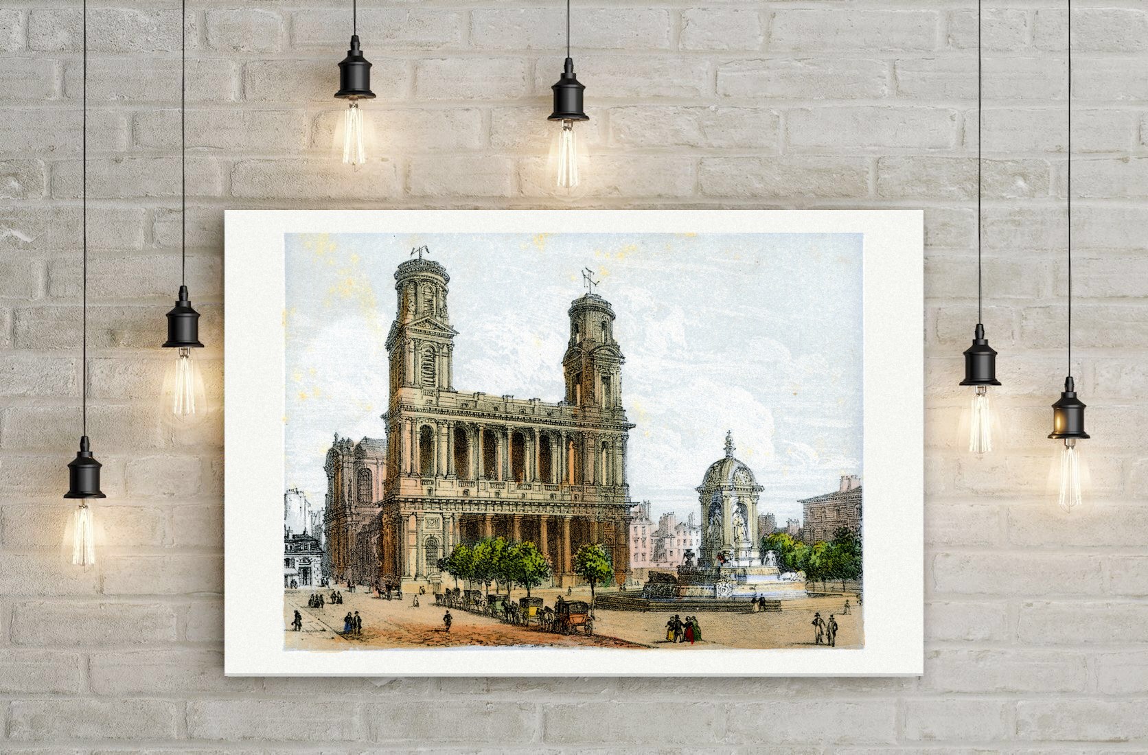 Paris, Église Saint-Sulpice – Lithografie, Leinwanddruck auf Holzkeilrahmen an der Wand