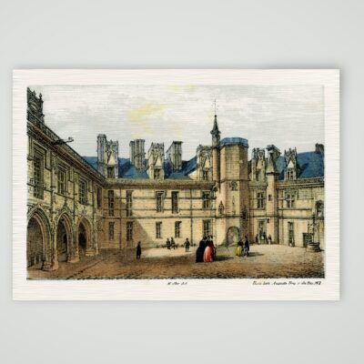 Paris, der Innenhof des Hôtel de Cluny – Lithografie, Kunstdruck auf Leinenpapier