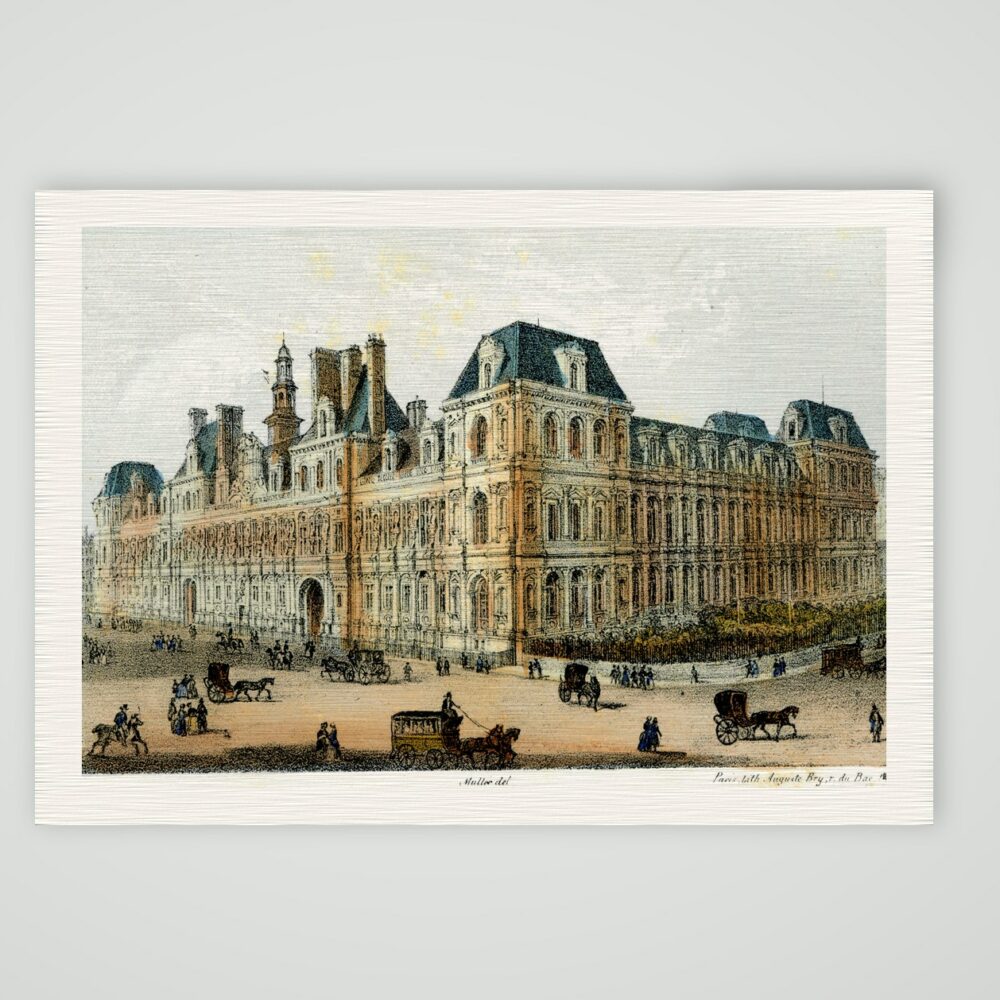 Paris, das Hôtel de Ville – Lithografie, Kunstdruck auf Leinenpapier