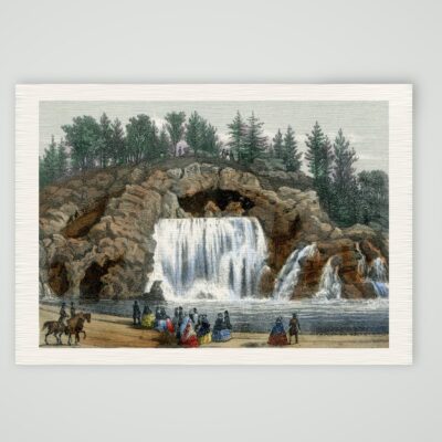 Paris, die Grande Cascade im Bois de Boulogne – Lithografie, Kunstdruck auf Leinenpapier