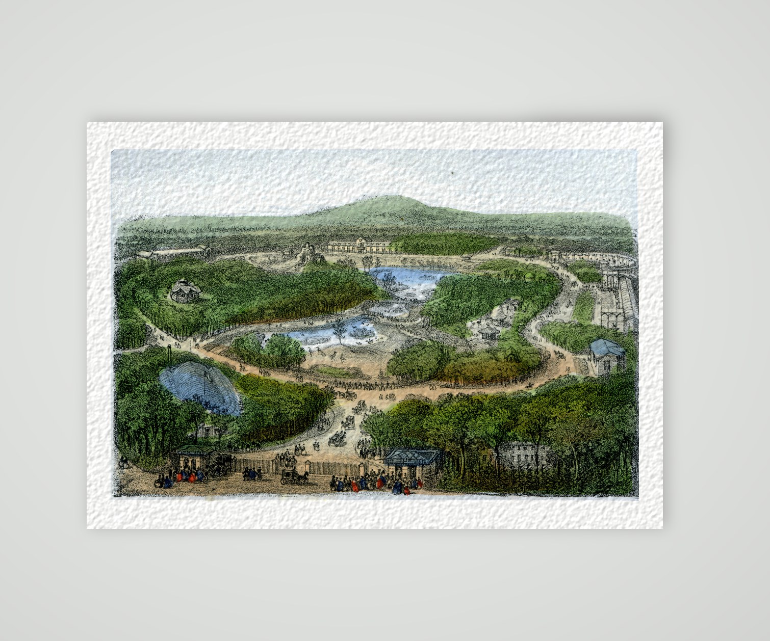 Paris, Jardin d'Acclimatation im Bois de Boulogne – Lithografie, Kunstdruck auf Hahnemühle-Büttenpapier