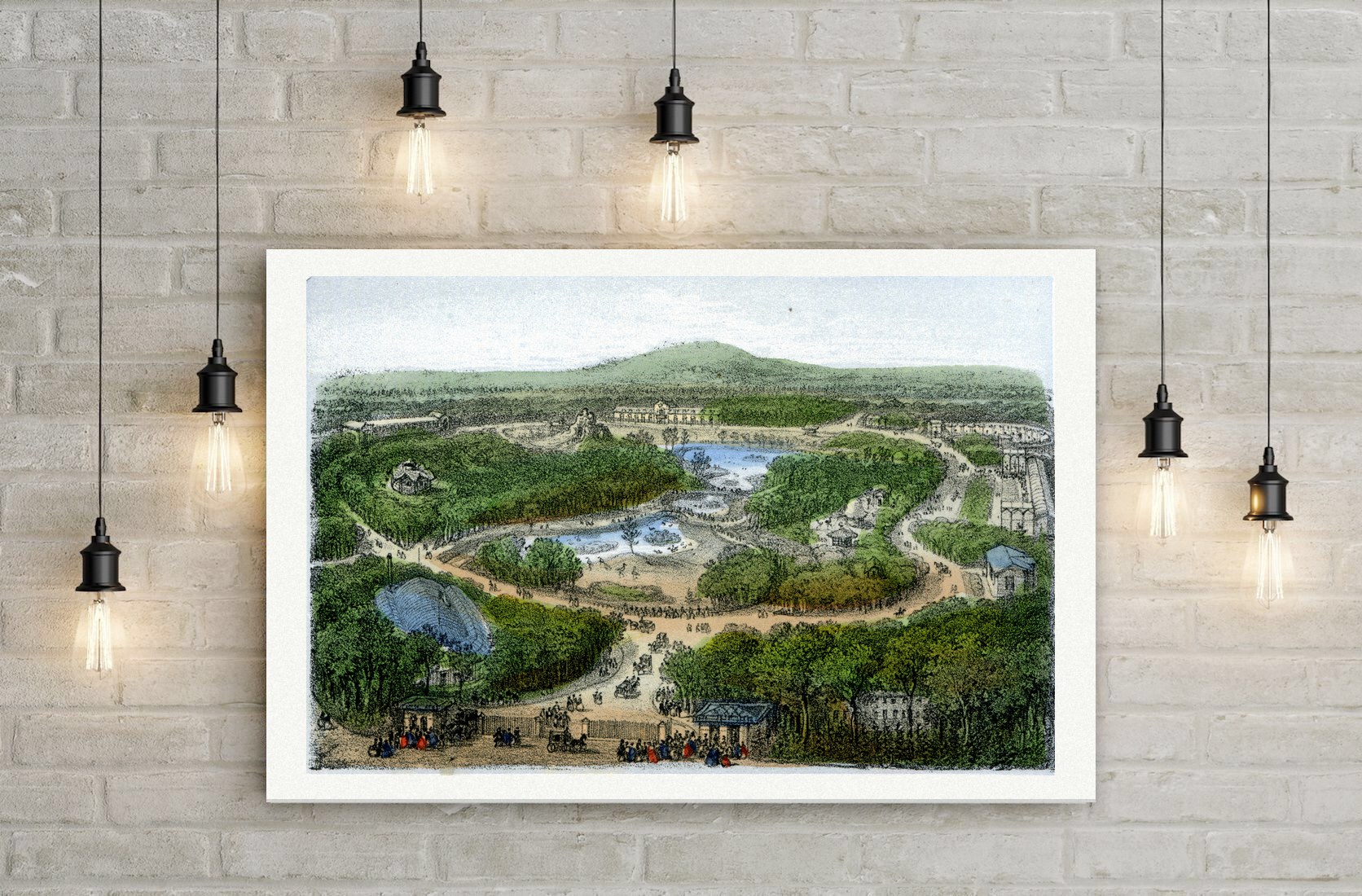 Paris, Jardin d'Acclimatation im Bois de Boulogne – Lithografie, Leinwanddruck auf Holzkeilrahmen an der Wand
