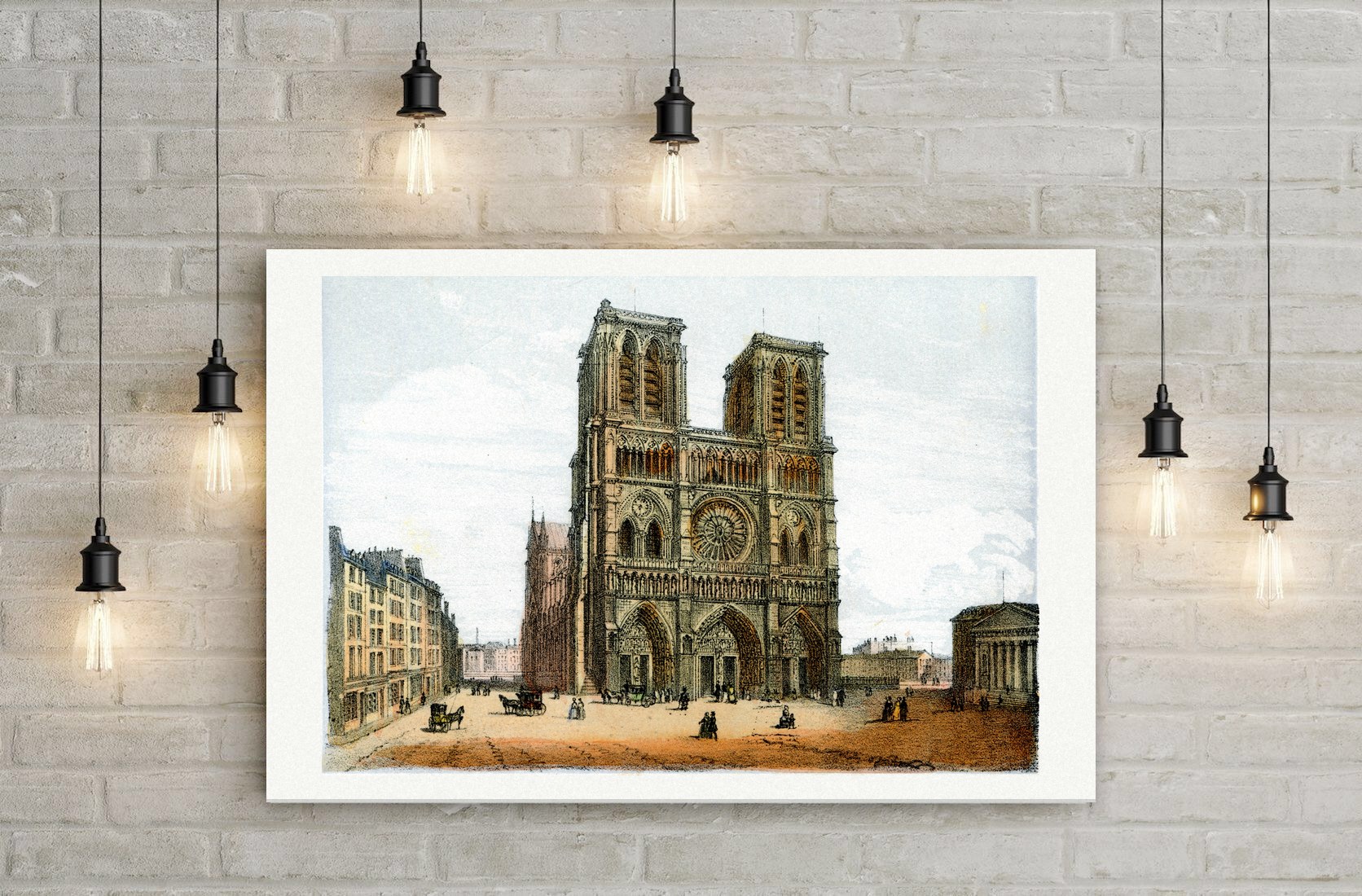 Paris, Notre-Dame – Lithografie, Leinwanddruck auf Holzkeilrahmen an der Wand