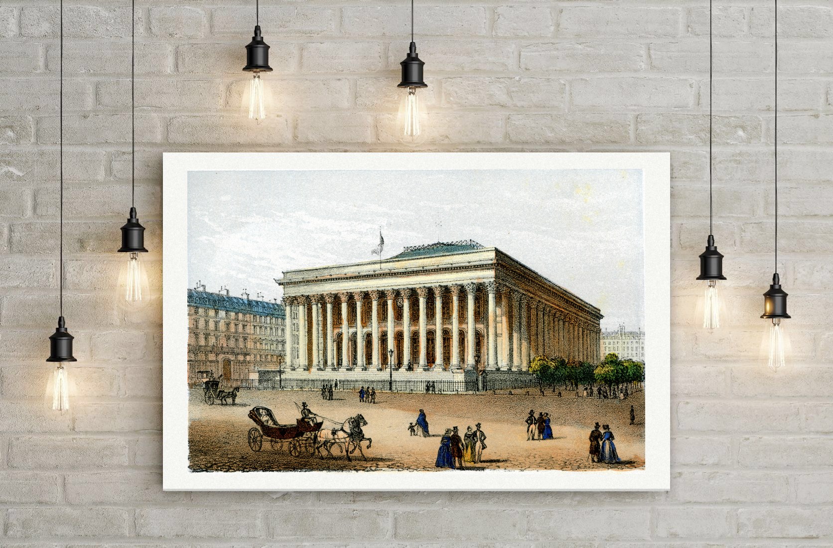 Paris, La Bourse – Lithografie, Leinwanddruck auf Holzkeilrahmen an der Wand