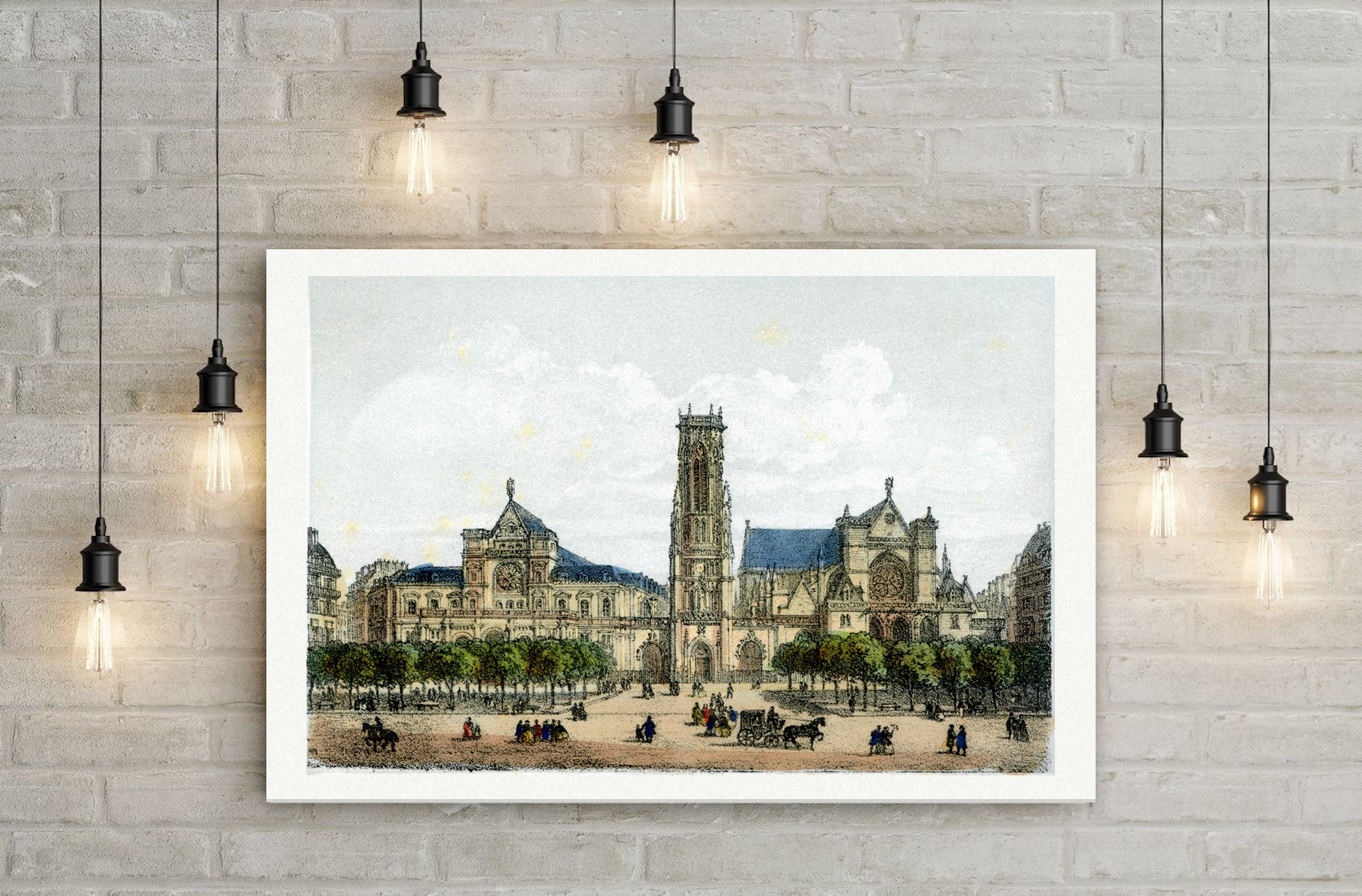 Paris, Saint-Germain-l'Auxerrois – Lithografie, Leinwanddruck auf Holzkeilrahmen an der Wand