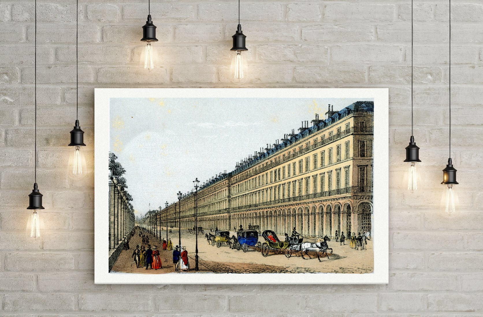 Paris, Rue de Rivoli – Lithografie, Leinwanddruck auf Holzkeilrahmen an der Wand