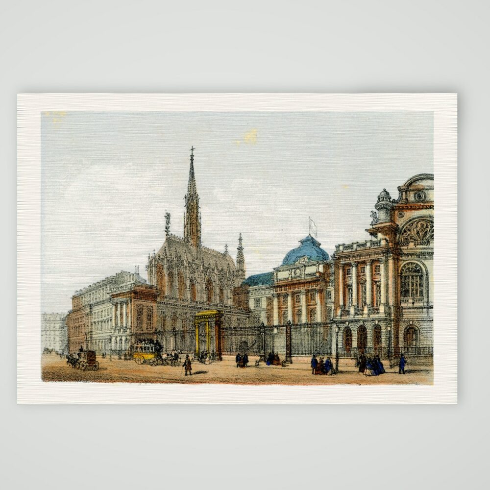 Paris, Palais de Justice und Sainte-Chapelle – Lithografie, Kunstdruck auf Leinenpapier