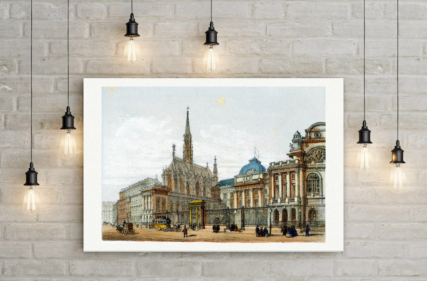 Paris, Palais de Justice und Sainte-Chapelle – Lithografie, Leinwanddruck auf Holzkeilrahmen an der Wand