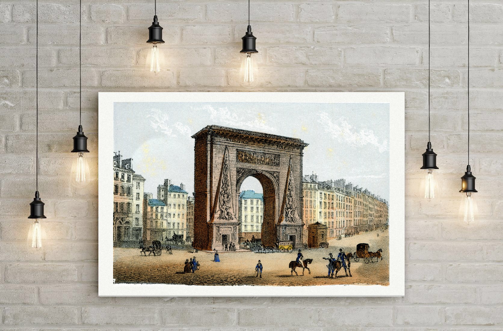 Paris, Porte Saint-Denis – Lithografie, Leinwanddruck auf Holzkeilrahmen an der Wand
