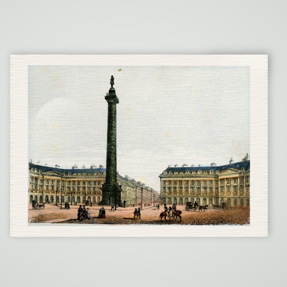 Paris, Place Vendôme mit der Vendôme-Säule – Lithografie, Kunstdruck auf Leinenpapier