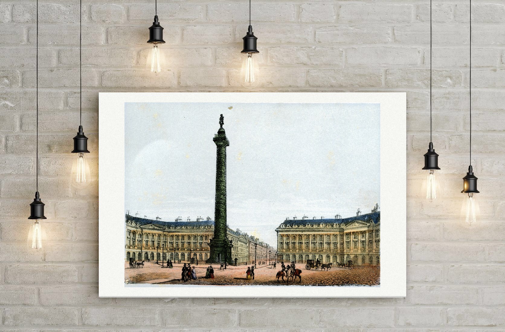 Paris, Place Vendôme mit der Vendôme-Säule – Lithografie, Leinwanddruck auf Holzkeilrahmen an der Wand
