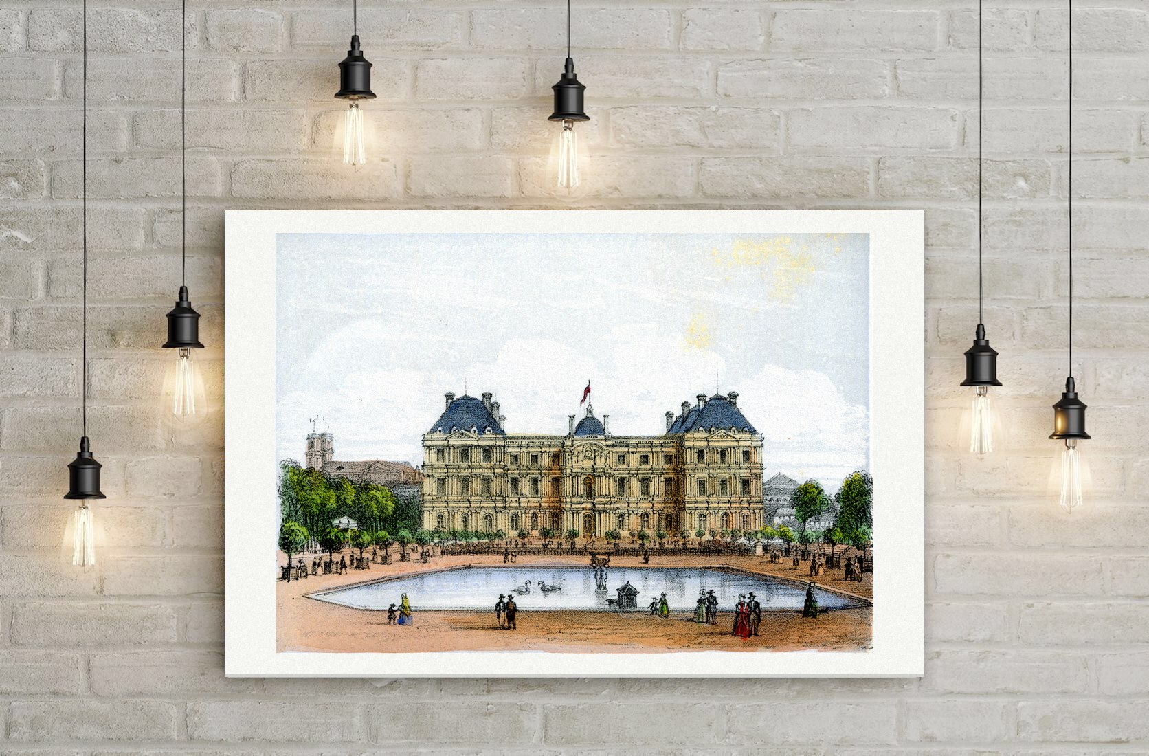 Paris, Palais du Luxembourg – Lithografie, Leinwanddruck auf Holzkeilrahmen an der Wand