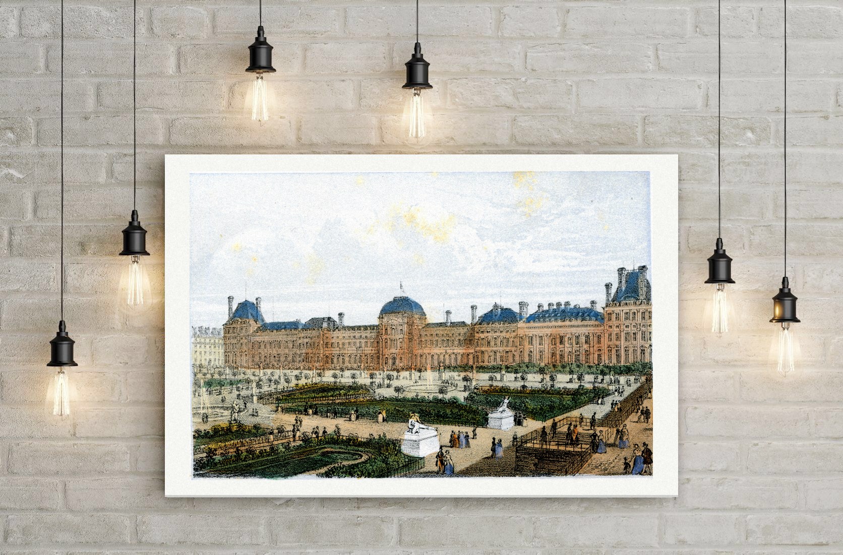 Paris, Jardin des Tuileries – Lithografie, Leinwanddruck auf Holzkeilrahmen an der Wand