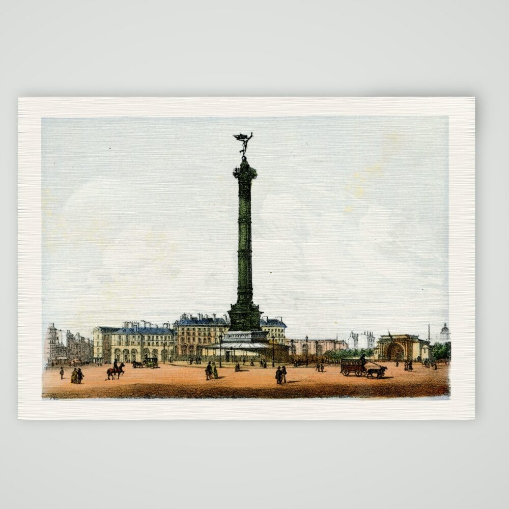 Paris, die Julisäule auf der Place de la Bastille – Lithografie, Kunstdruck auf Leinenpapier