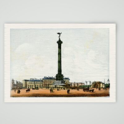 Paris, die Julisäule auf der Place de la Bastille – Lithografie, Kunstdruck auf Leinenpapier