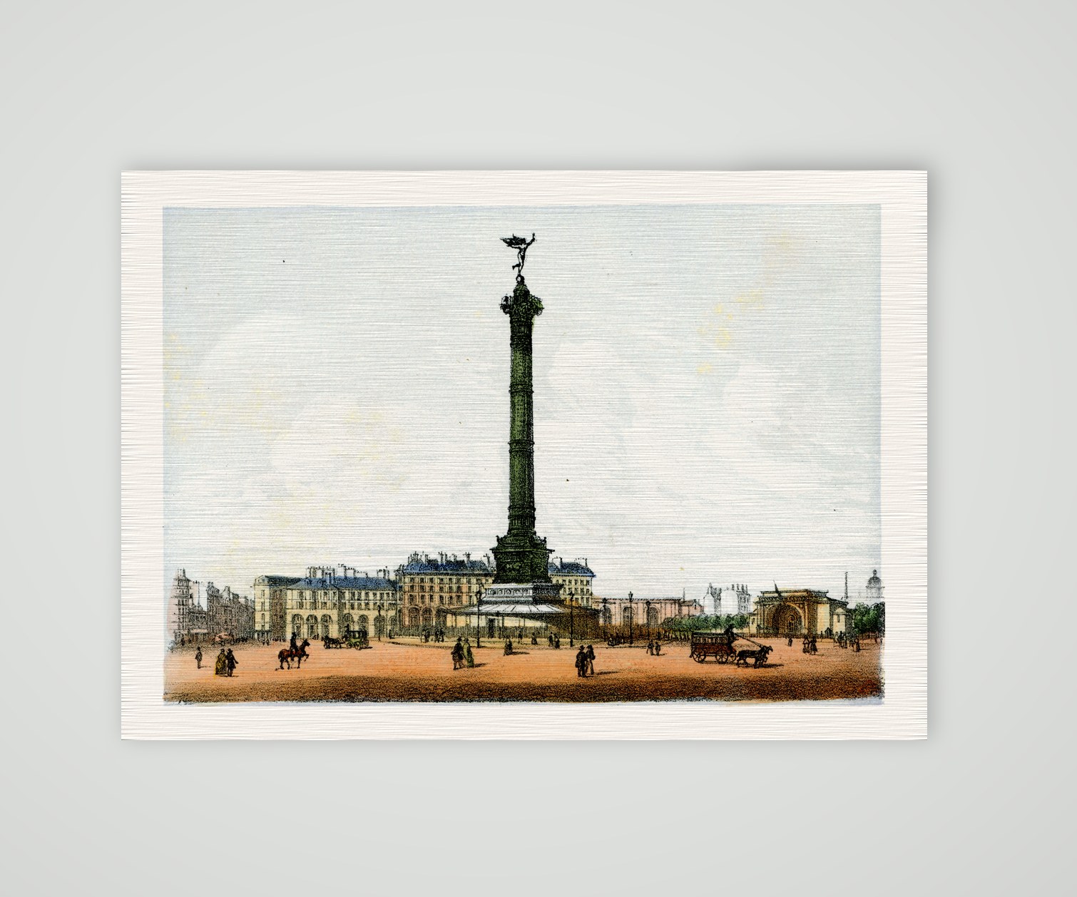 Paris, die Julisäule auf der Place de la Bastille – Lithografie, Kunstdruck auf Leinenpapier