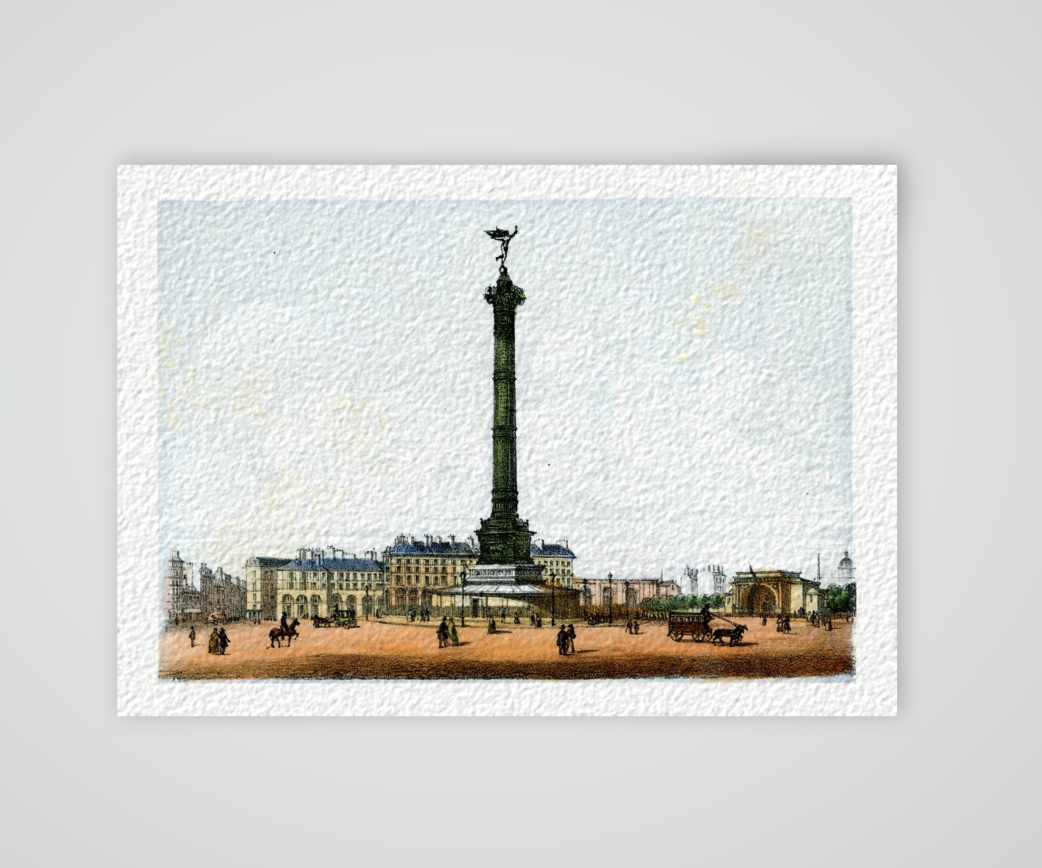 Paris, die Julisäule auf der Place de la Bastille – Lithografie, Kunstdruck auf Hahnemühle-Büttenpapier