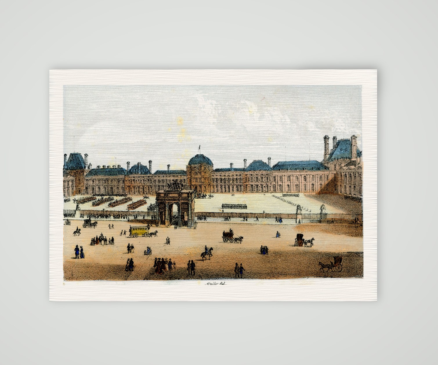 Paris, Place du Carrousel vor dem Tuilerienschloss – Lithografie, Kunstdruck auf Leinenpapier