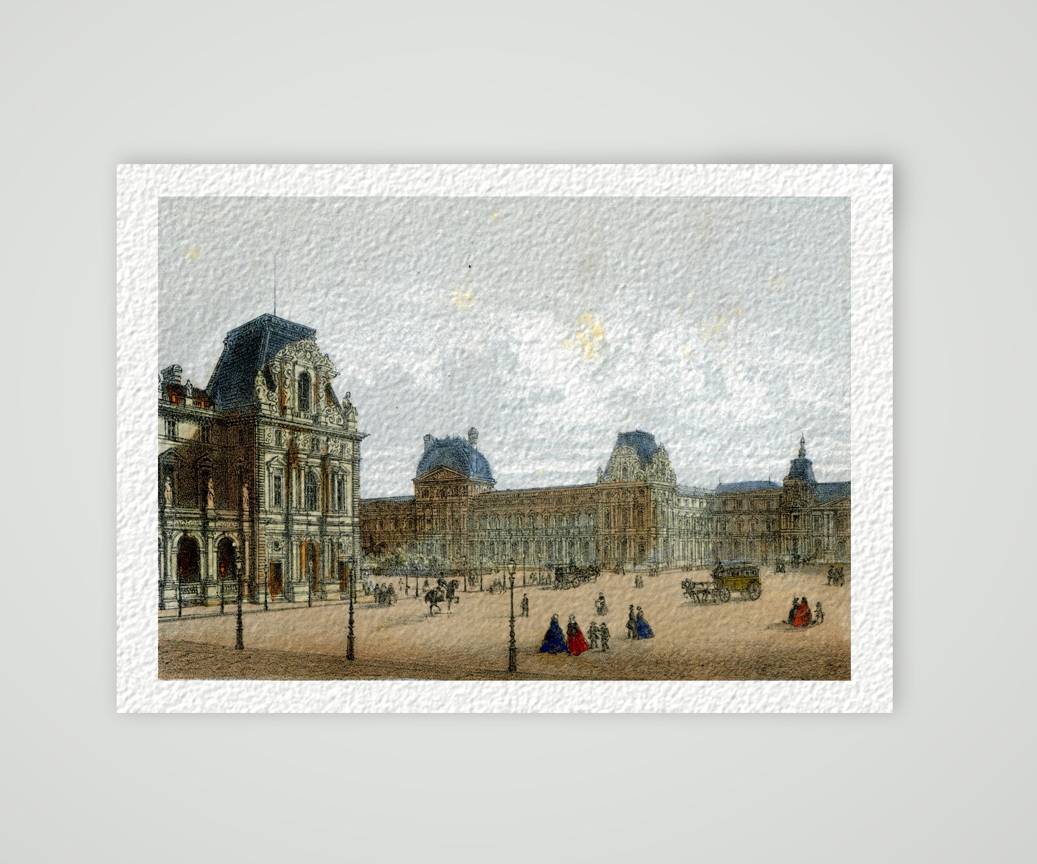 Paris, die Pavillons des Neuen Louvre – Lithografie, Kunstdruck auf Hahnemühle-Büttenpapier