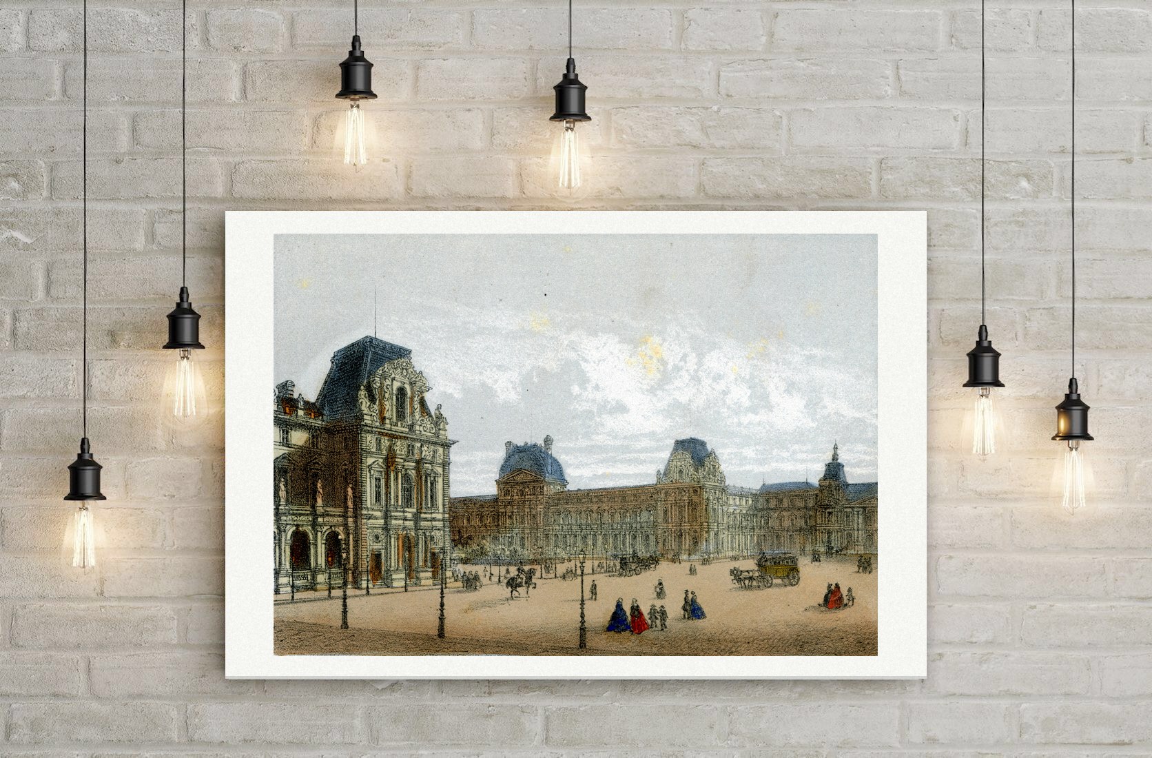 Paris, die Pavillons des Neuen Louvre – Lithografie, Leinwanddruck auf Holzkeilrahmen an der Wand