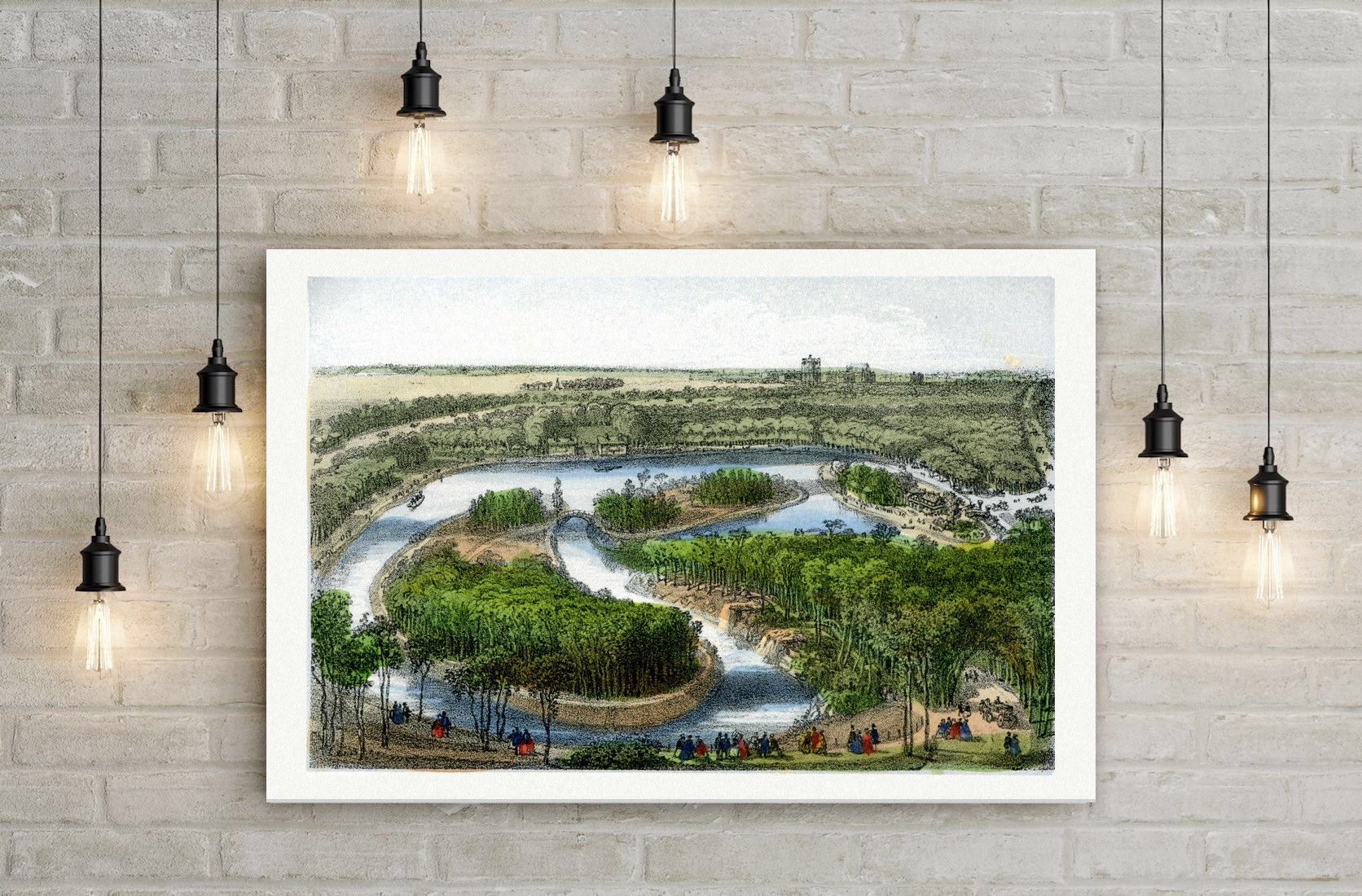 Vincennes, See im Bois de Vincennes – Lithografie, Leinwanddruck auf Holzkeilrahmen an der Wand