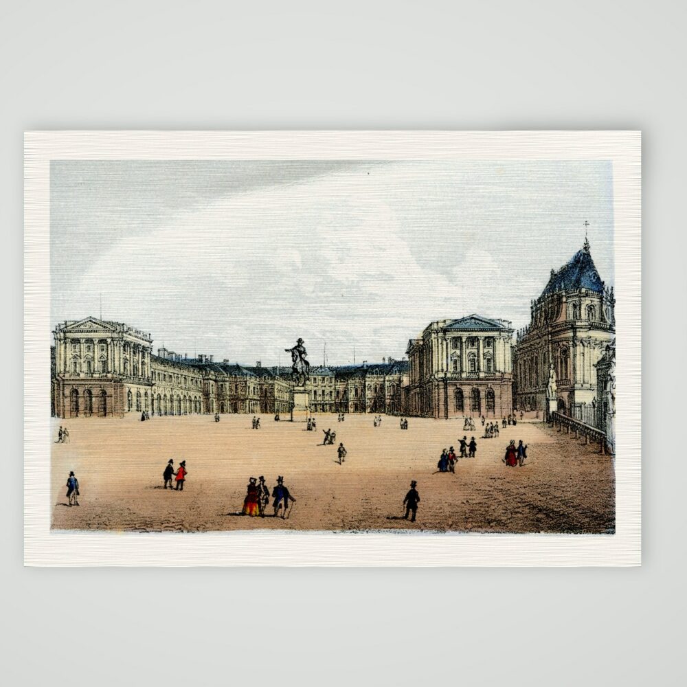 Versailles, der Ehrenhof des Schlosses – Lithografie, Kunstdruck auf Leinenpapier