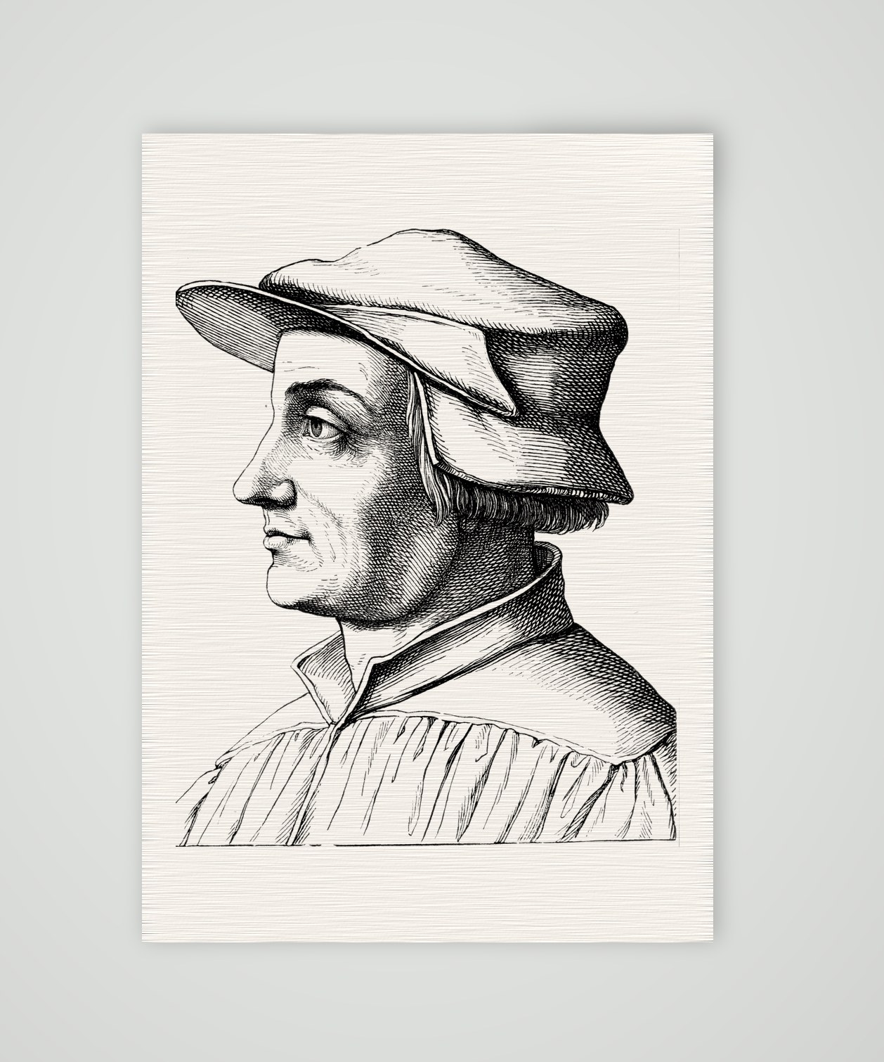 Huldrych Zwingli, Zürcher Reformator – Holzstich, Kunstdruck auf Leinenpapier