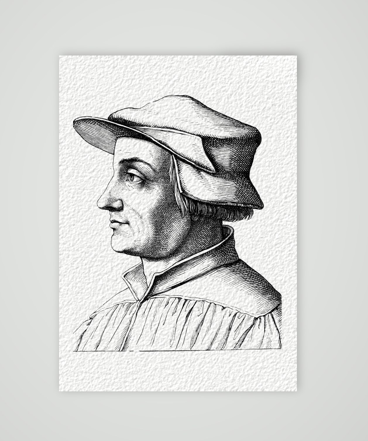 Huldrych Zwingli, Zürcher Reformator – Holzstich, Kunstdruck auf Hahnemühle-Büttenpapier