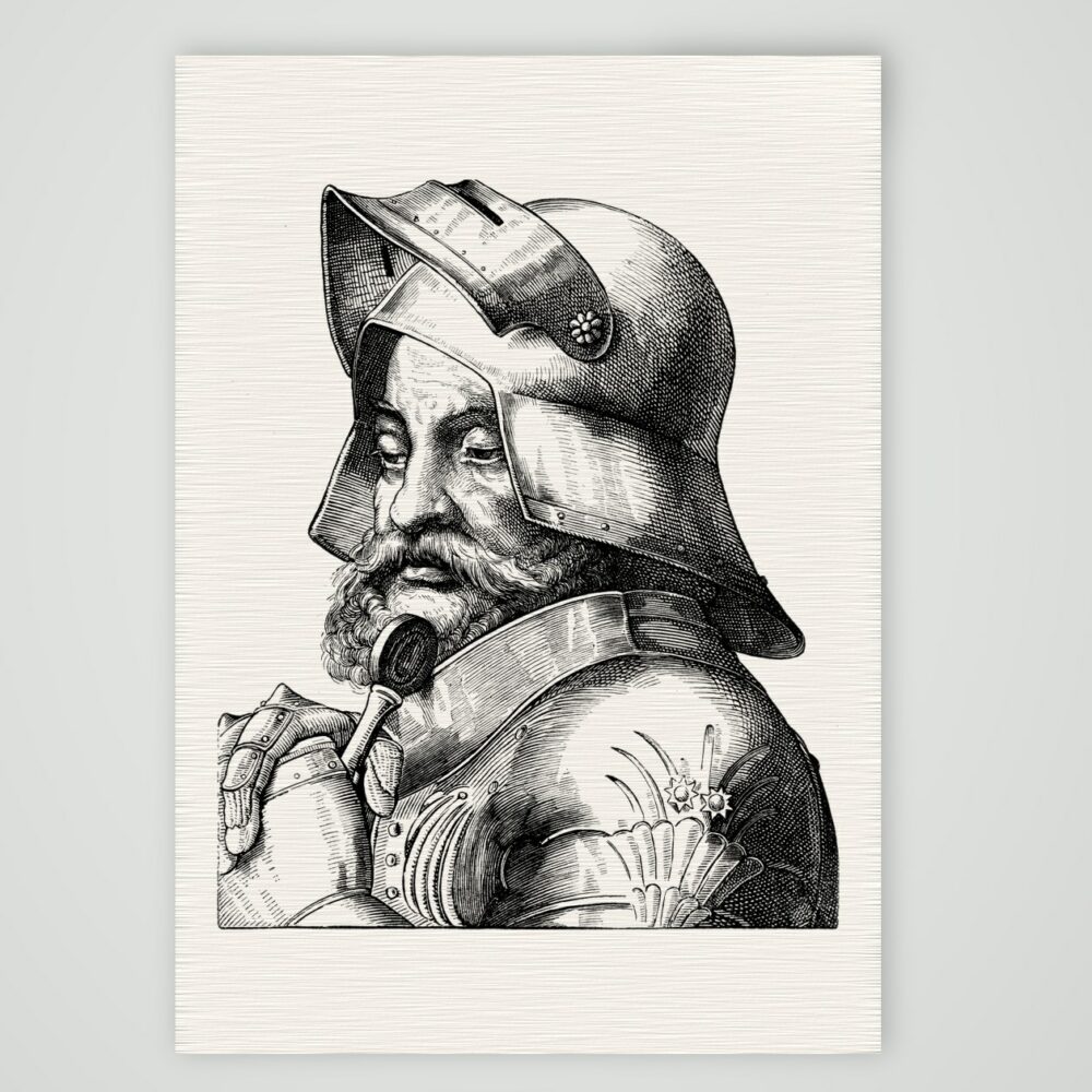Götz von Berlichingen mit der eisernen Hand – Holzstich, Kunstdruck auf Leinenpapier