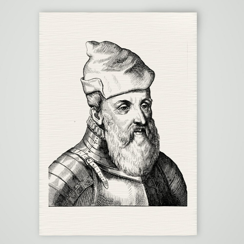 Konrad von Boyneburg, Feldhauptmann – Holzstich, Kunstdruck auf Leinenpapier